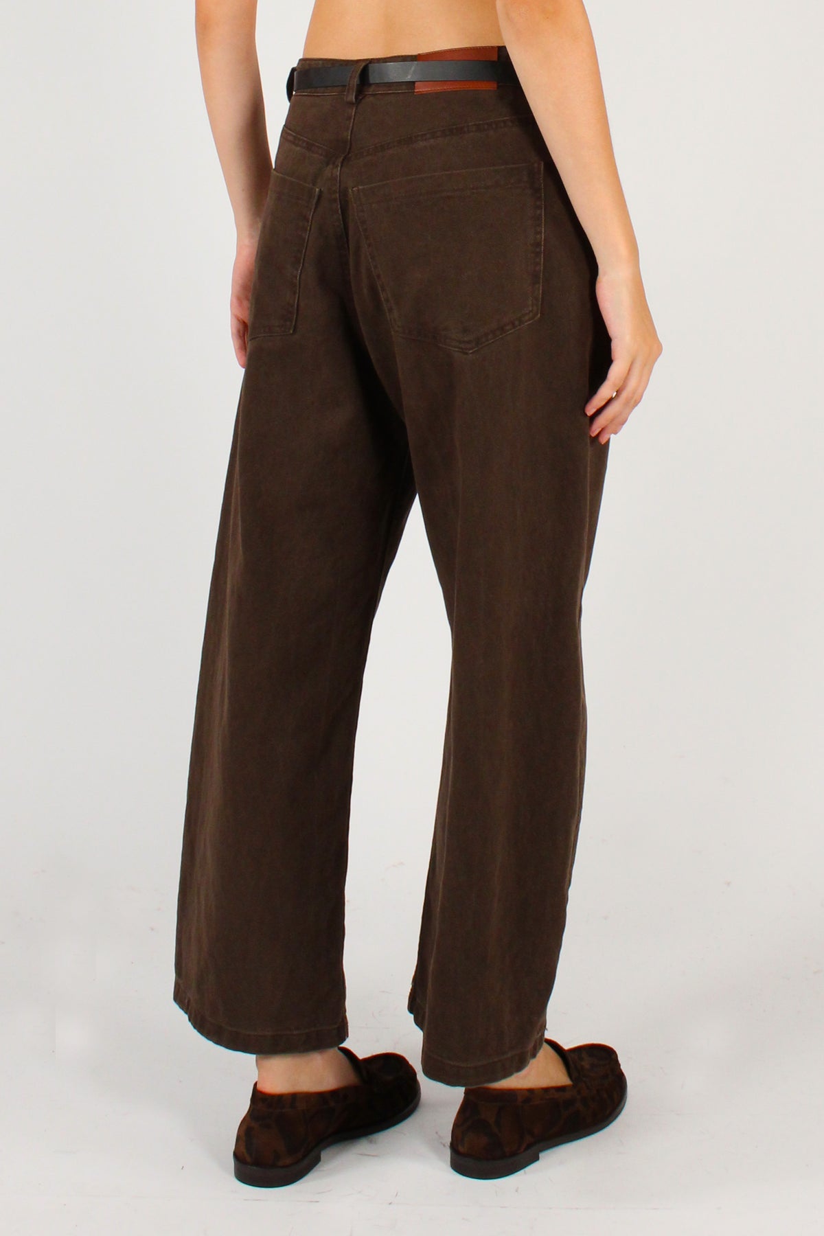 Pantaloni Semi Balloon in Denim con Cintura