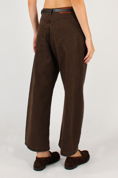 Pantaloni Semi Balloon in Denim con Cintura
