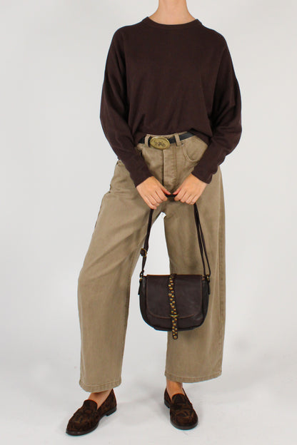 Pantaloni Semi Balloon in Denim con Cintura