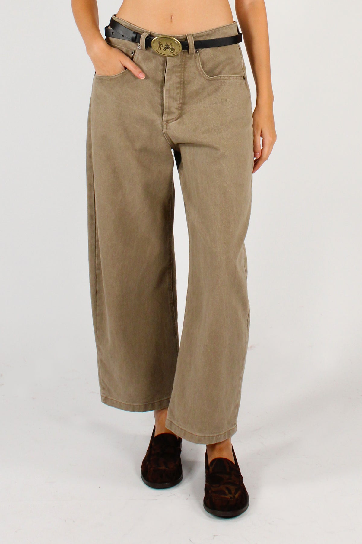 Pantaloni Semi Balloon in Denim con Cintura