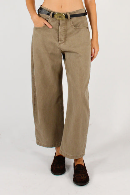 Pantaloni Semi Balloon in Denim con Cintura