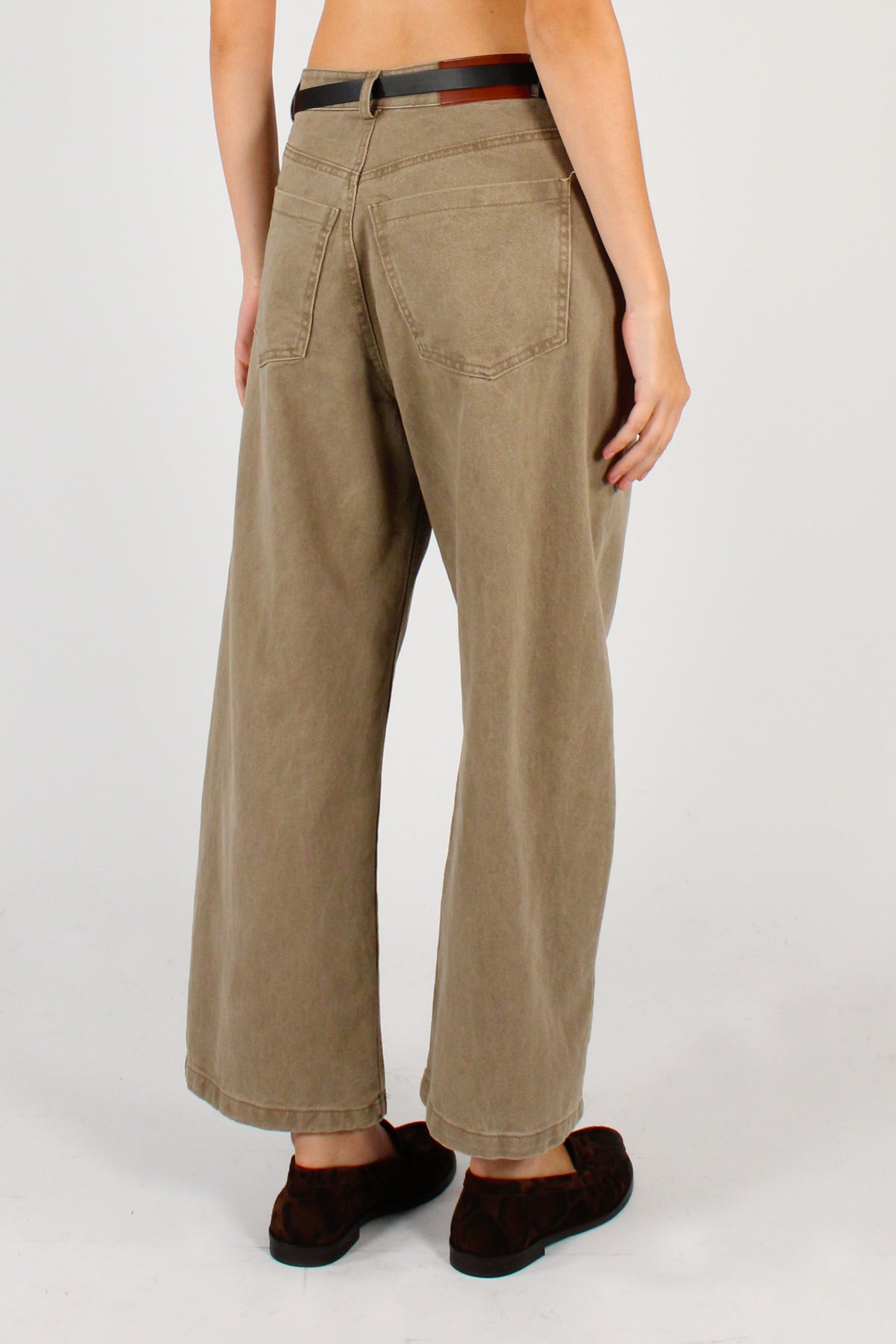 Pantaloni Semi Balloon in Denim con Cintura
