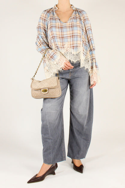 Blusa Tartan con Pizzo