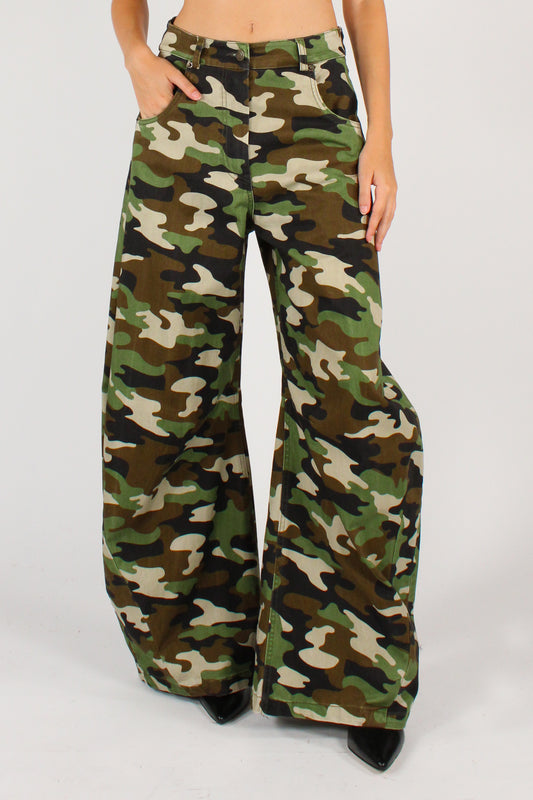 Jeans Barrel Stampa Camouflage