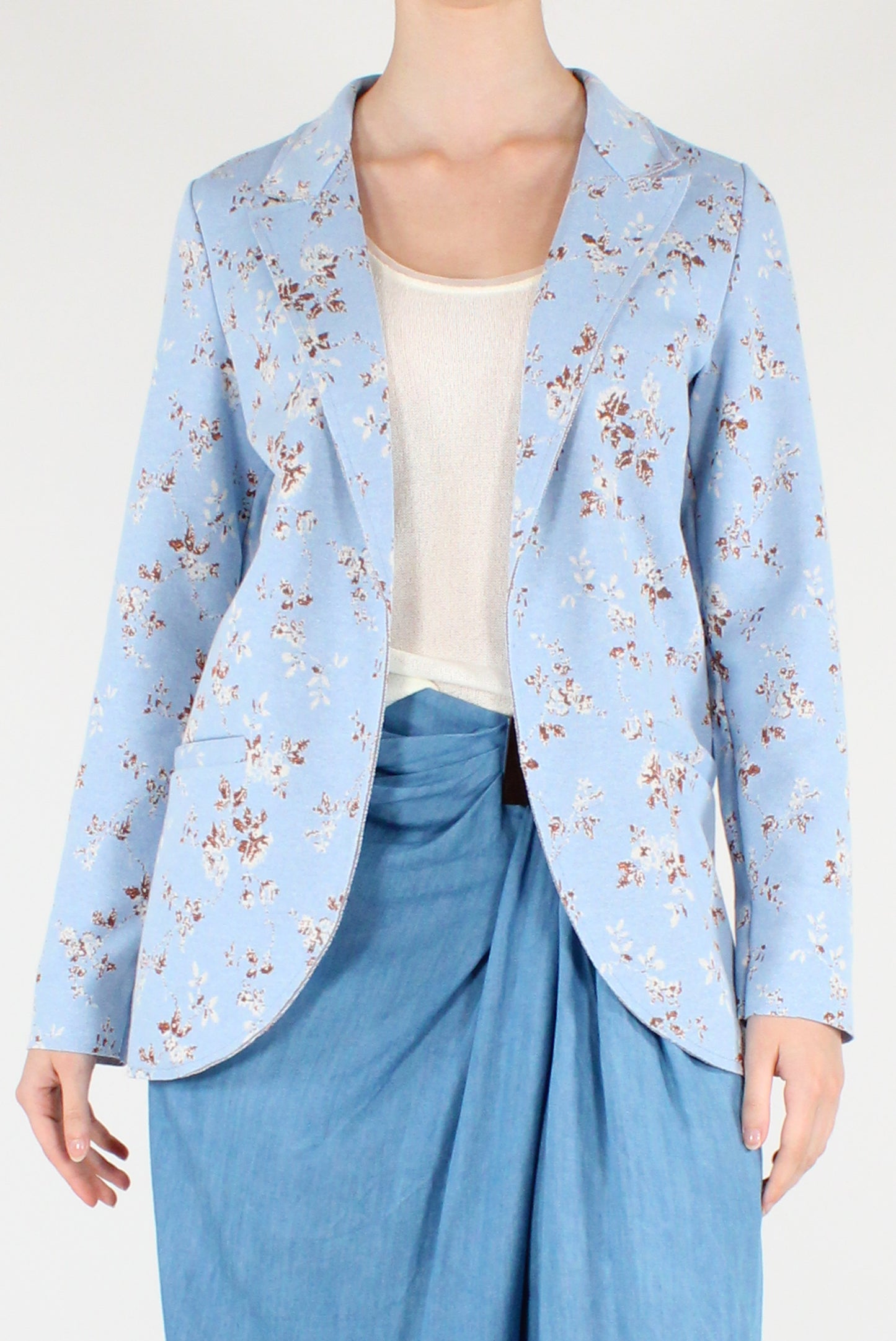 Blazer Aperto Stampa Fiori con Lurex