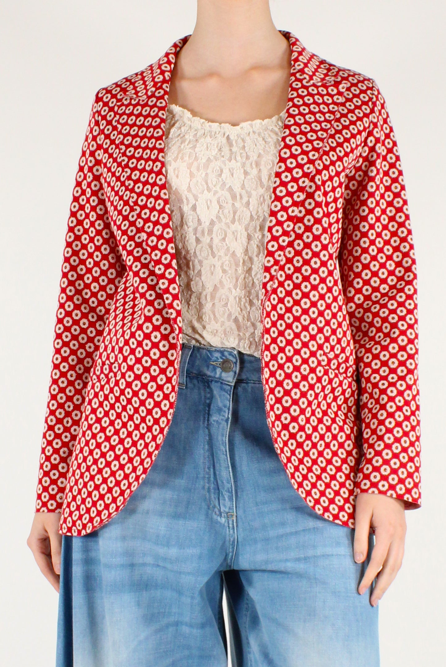 Blazer Aperto Stampa Geometrica con Lurex