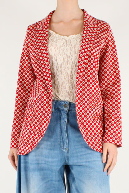Blazer Aperto Stampa Geometrica con Lurex