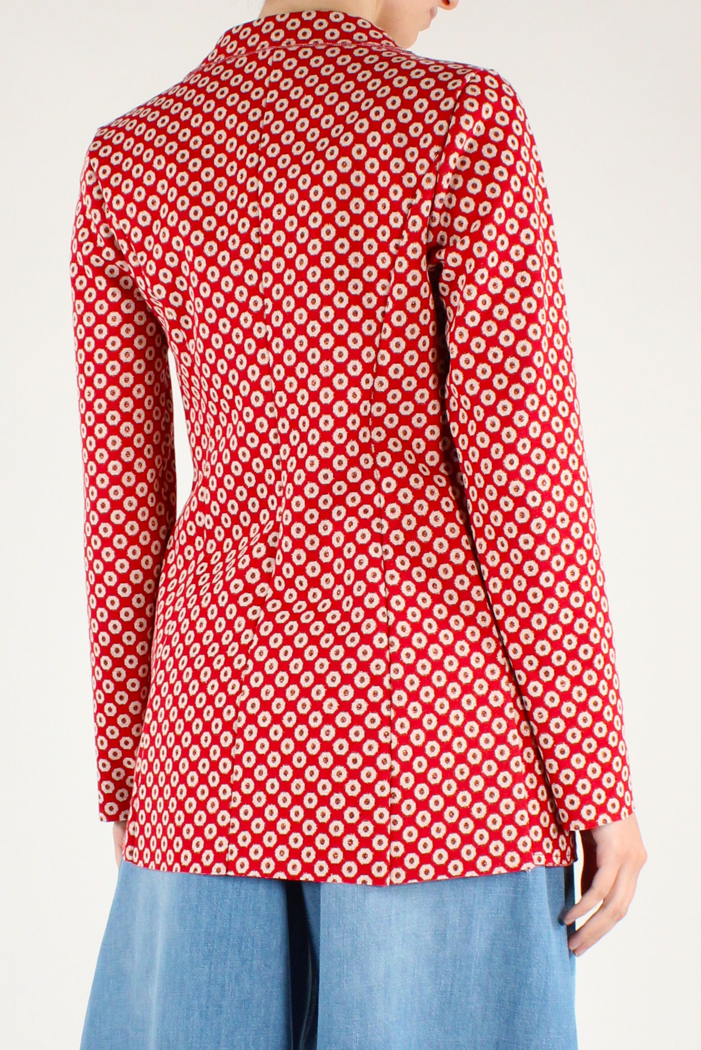Blazer Aperto Stampa Geometrica con Lurex