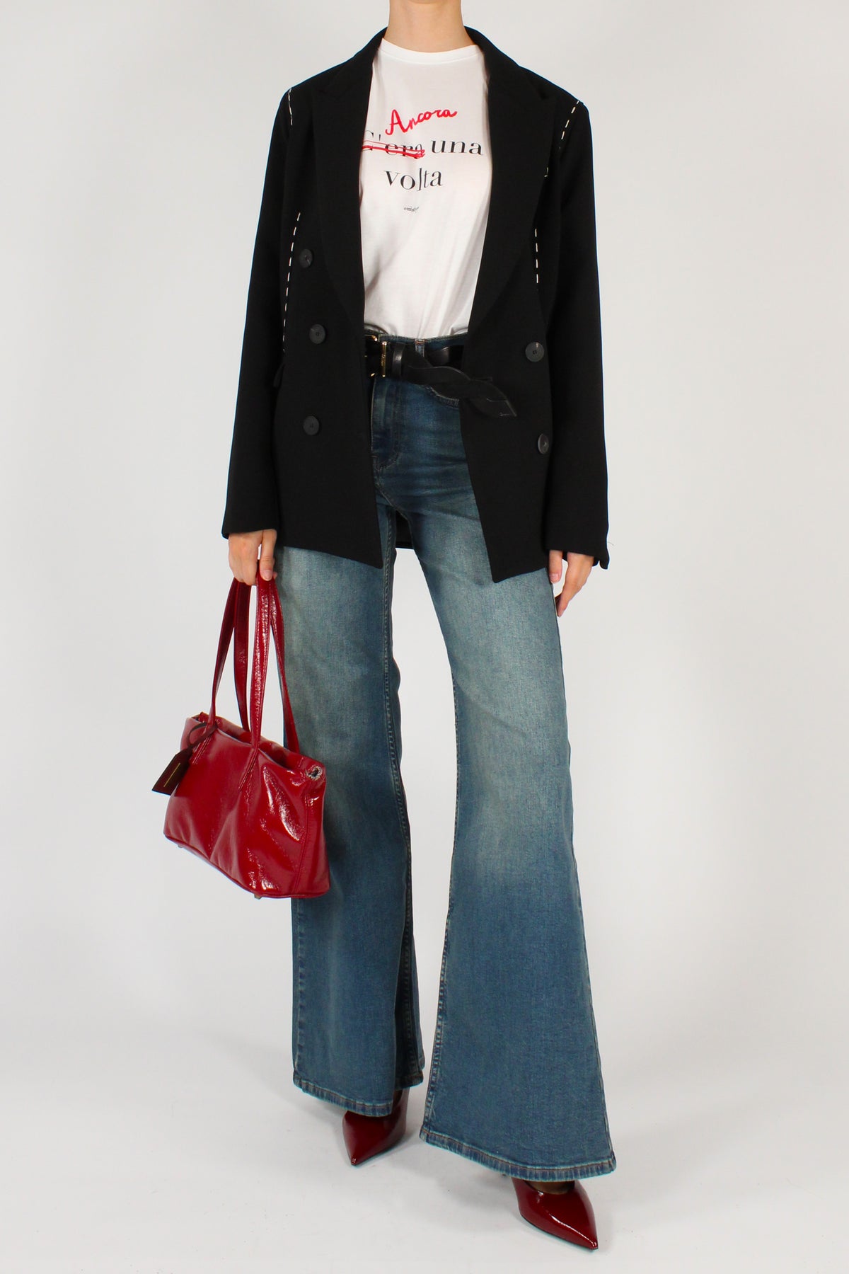 Blazer Doppiopetto con Cuciture a Contrasto