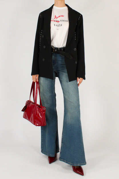 Blazer Doppiopetto con Cuciture a Contrasto