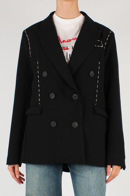 Blazer Doppiopetto con Cuciture a Contrasto