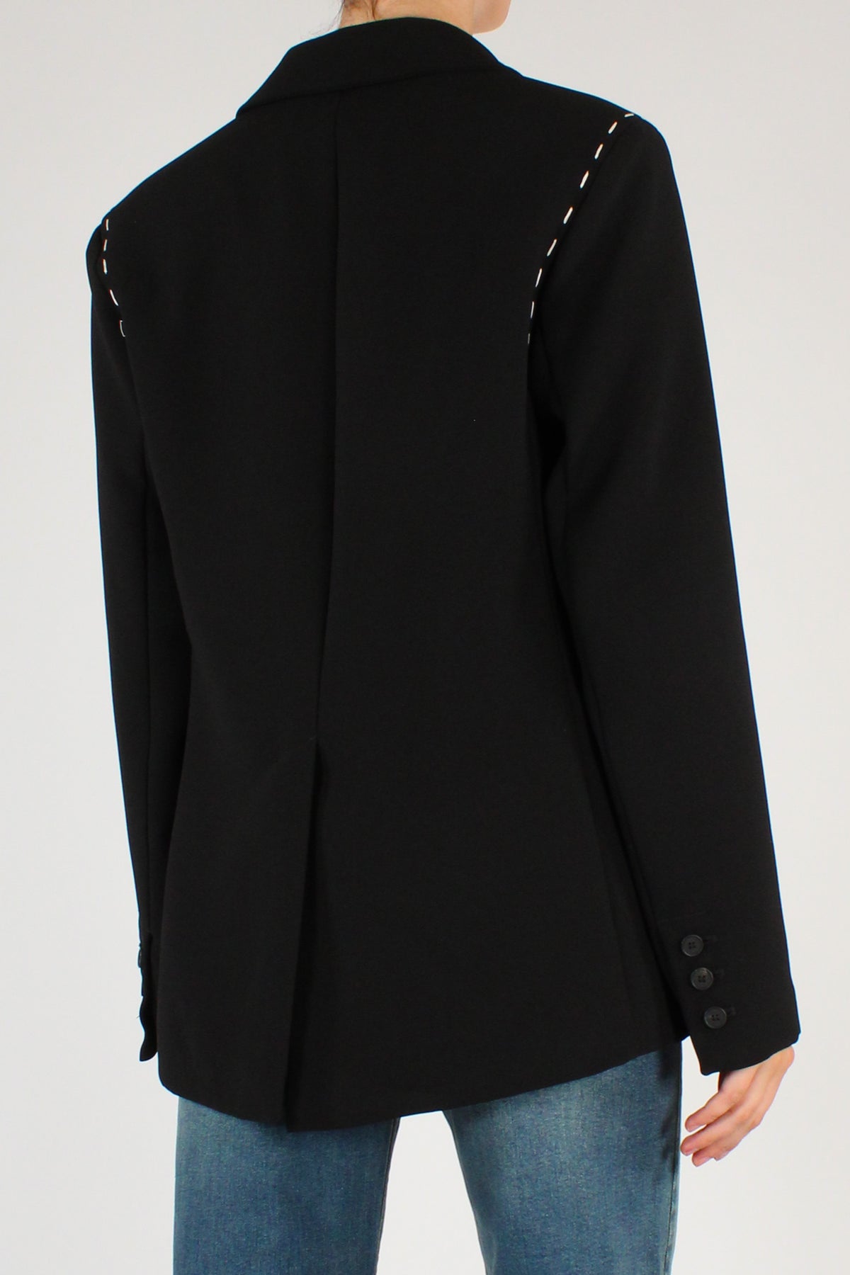 Blazer Doppiopetto con Cuciture a Contrasto