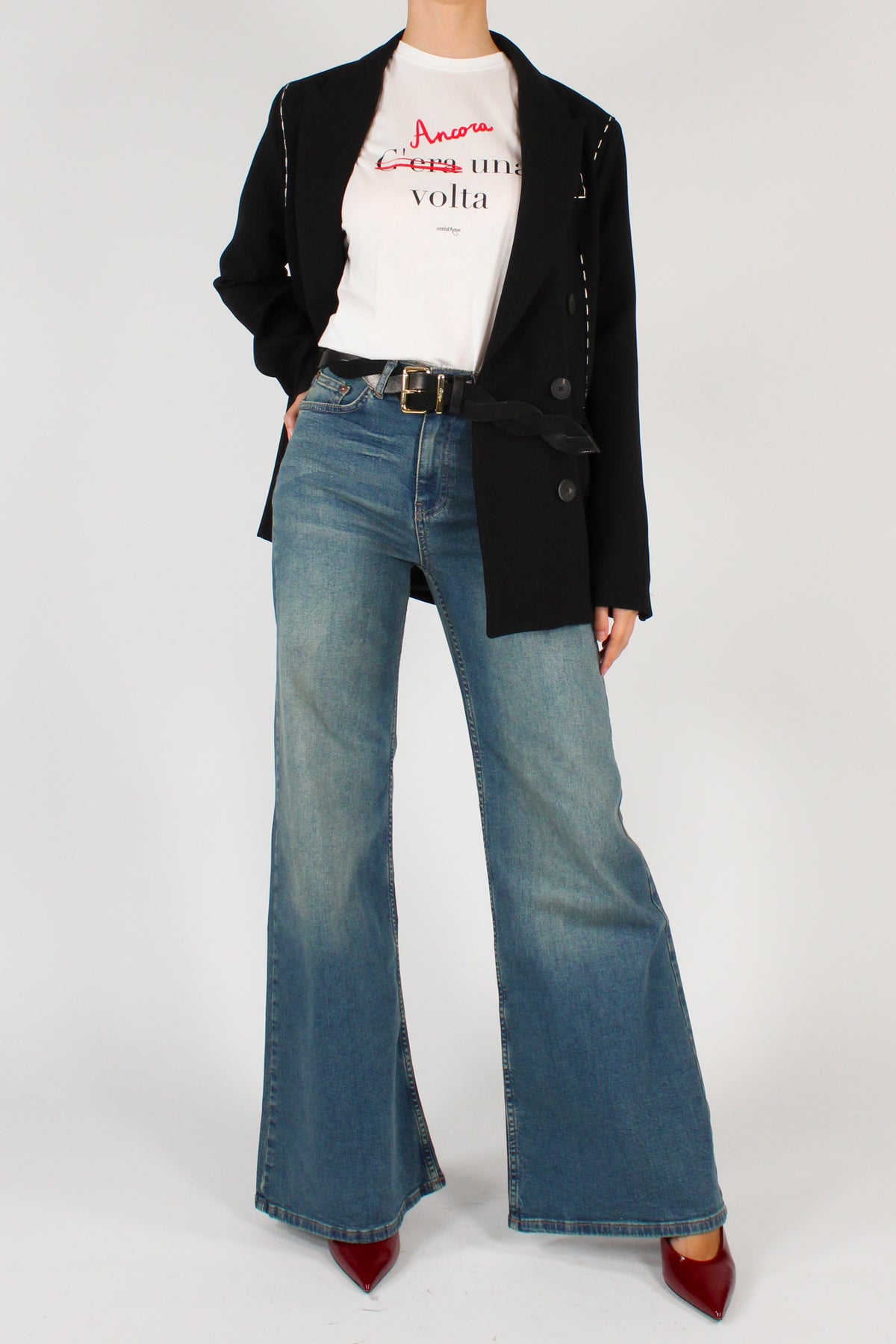 Blazer Doppiopetto con Cuciture a Contrasto