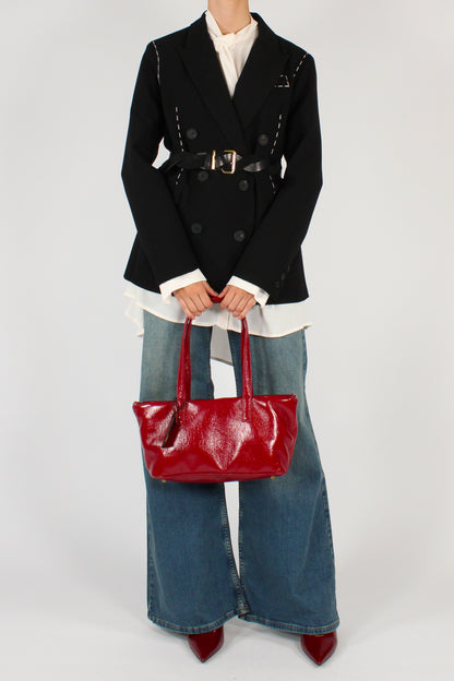 Blazer Doppiopetto con Cuciture a Contrasto