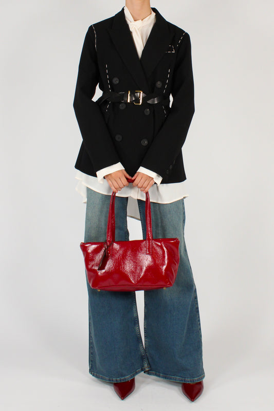 Blazer Doppiopetto con Cuciture a Contrasto