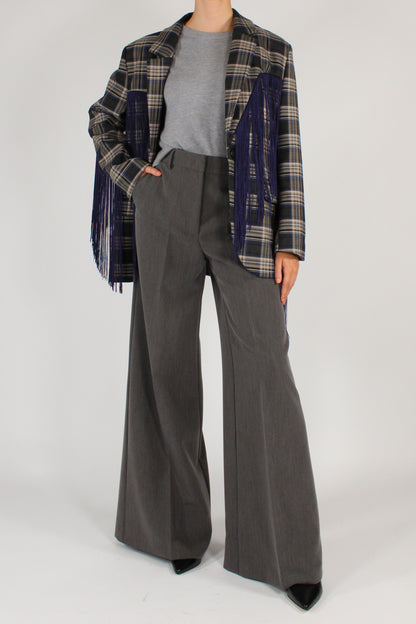Blazer Over Stampa Tartan con Frange