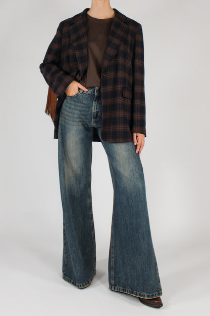 Blazer in Tartan Monopetto con Frange