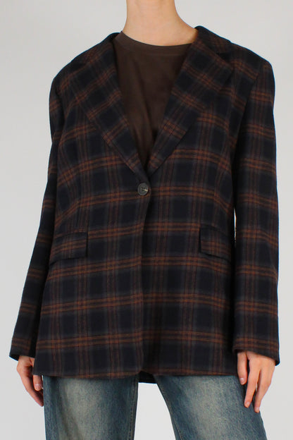 Blazer in Tartan Monopetto con Frange