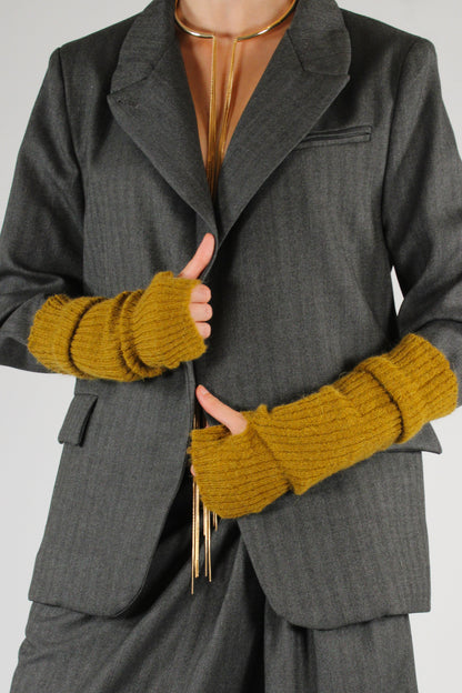 Blazer in Tessuto Spigato con Manicotti