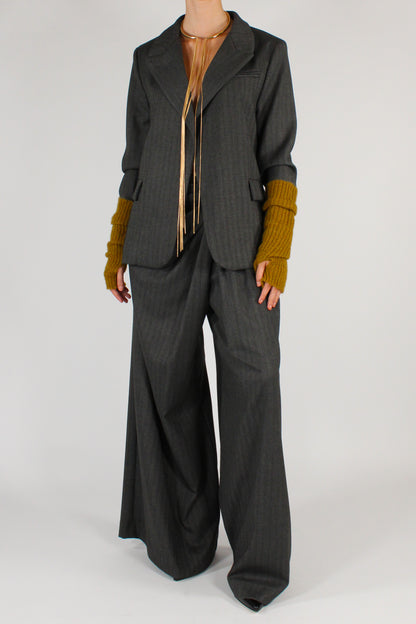 Blazer in Tessuto Spigato con Manicotti