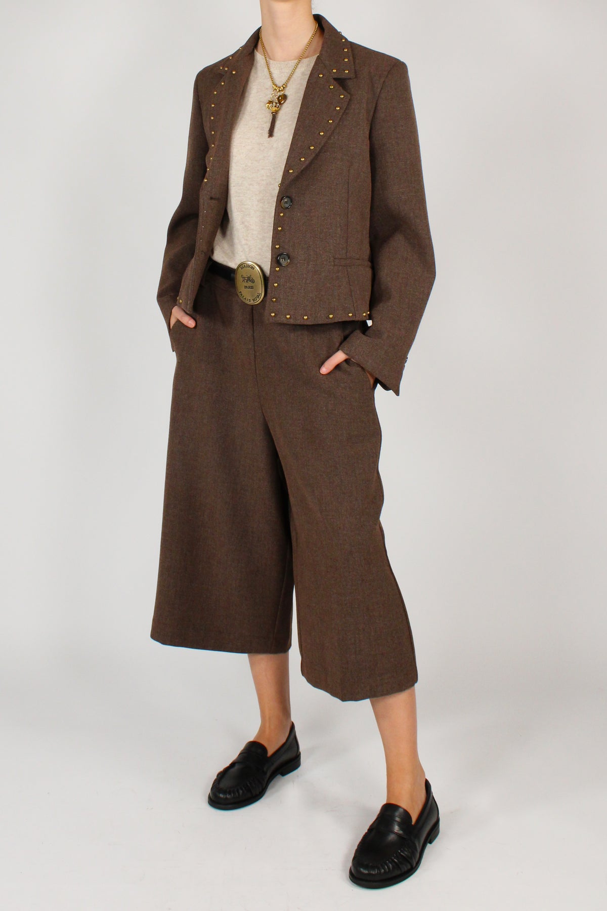 Blazer Mélange con Borchie Applicate
