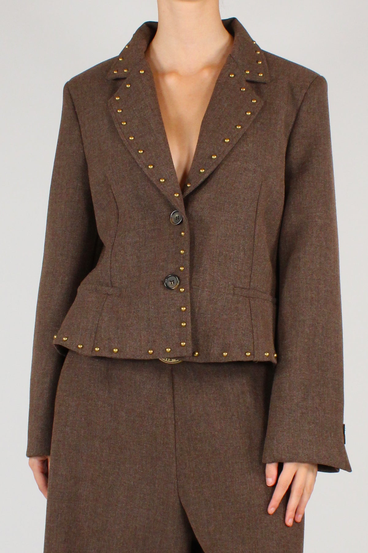 Blazer Mélange con Borchie Applicate