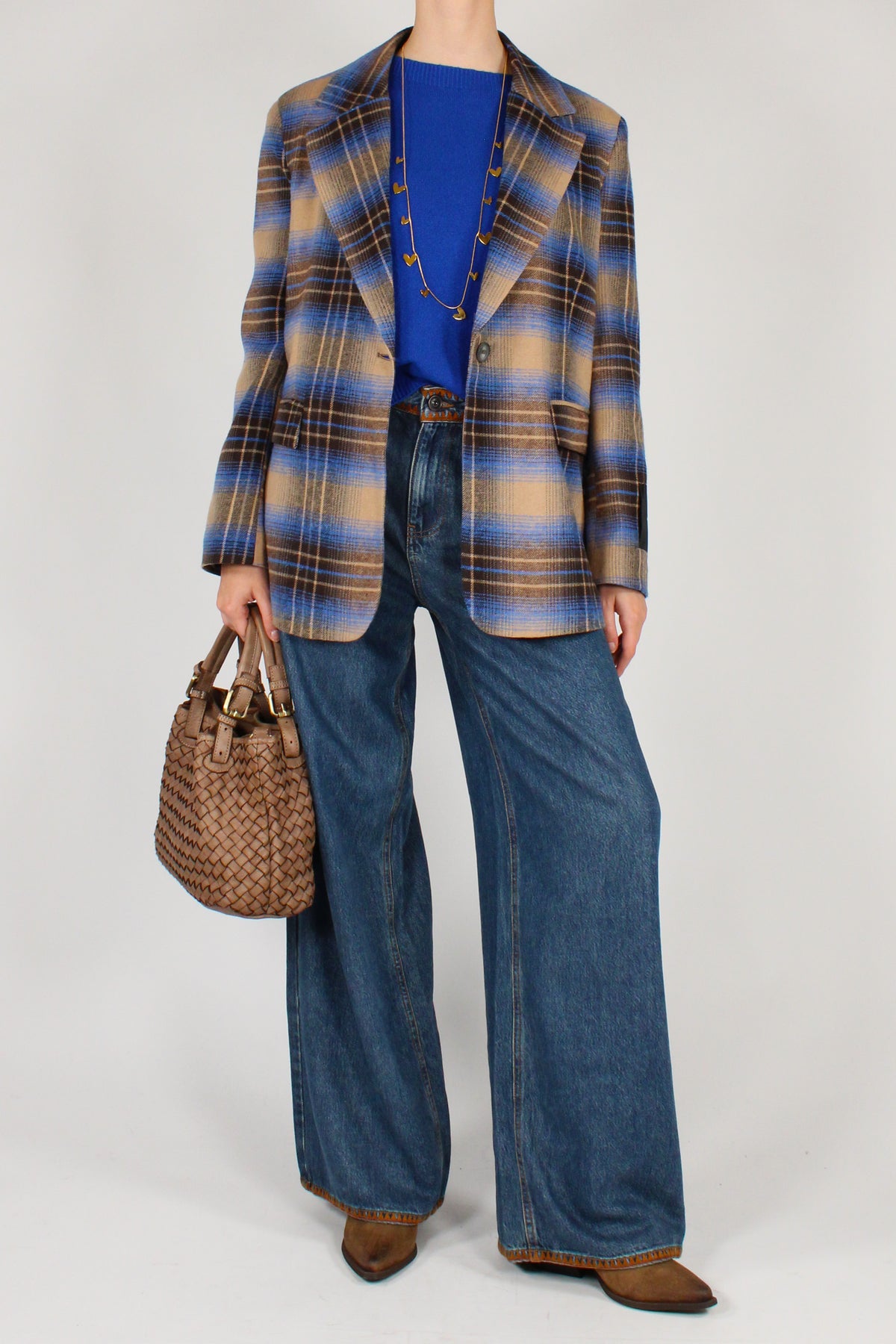 Blazer Over Monopetto Stampa Tartan