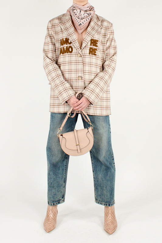 Blazer Over Stampa Tartan Scritte "Amore"