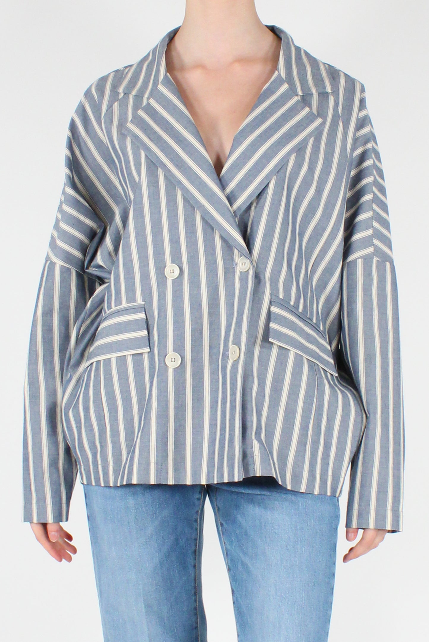Striped Double-Breasted Ovetto Blazer