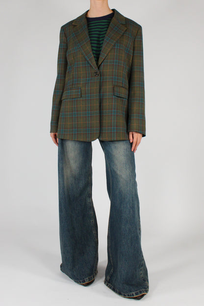 Blazer Monopetto Tartan Multicolore con Frange