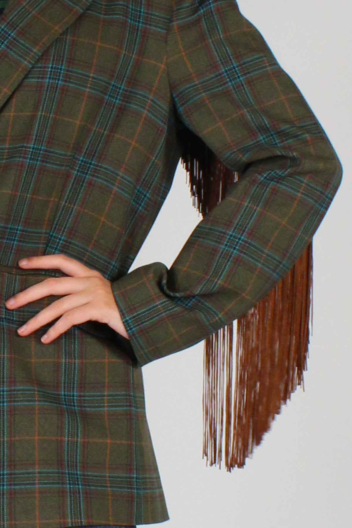 Blazer Monopetto Tartan Multicolore con Frange
