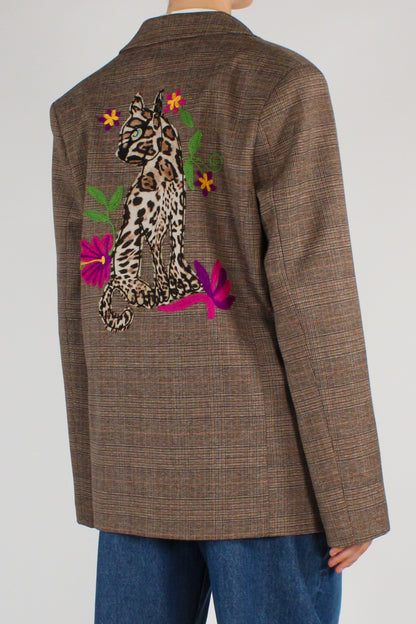 Blazer Over Stampa Tartan Leopardo Ricamato