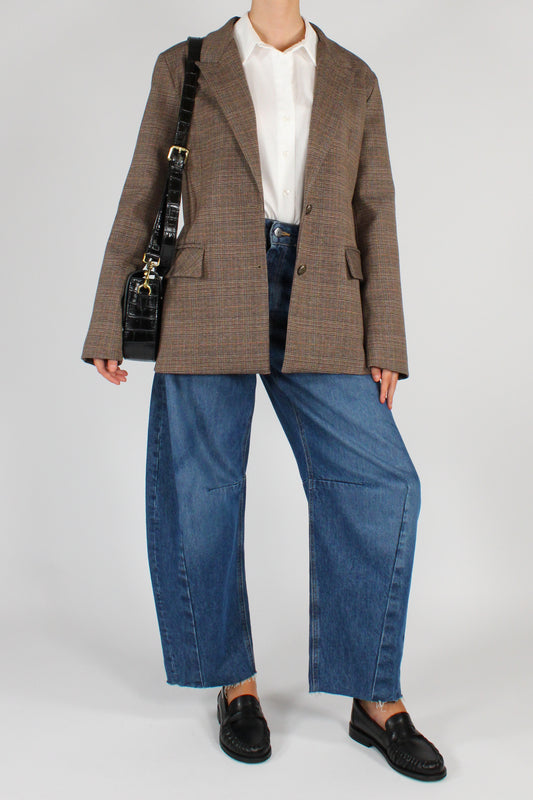Blazer Over Stampa Tartan Leopardo Ricamato