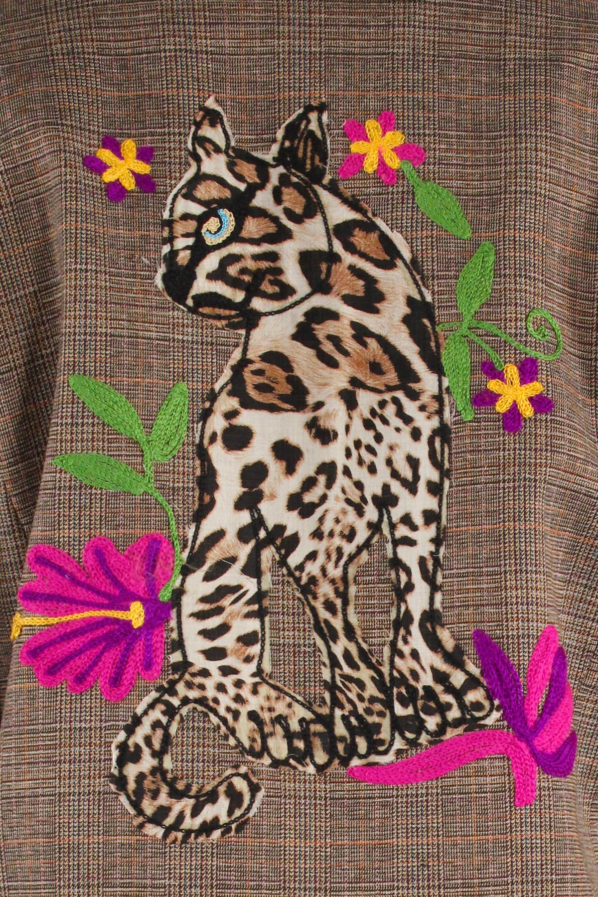 Blazer Over Stampa Tartan Leopardo Ricamato