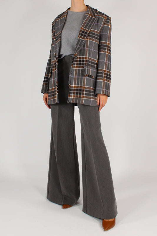 Blazer Over Stampa Tartan Profili Sfrangiati