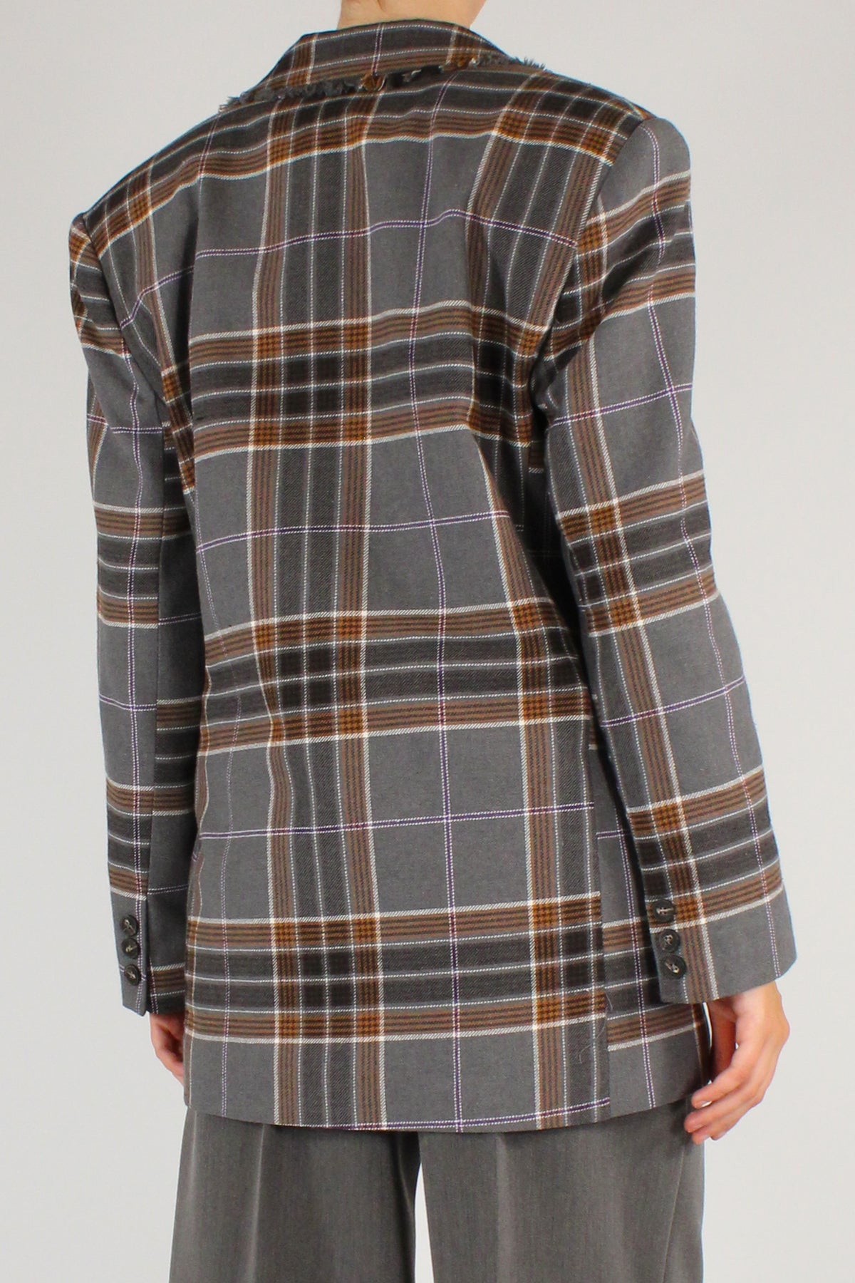 Blazer Over Stampa Tartan Profili Sfrangiati