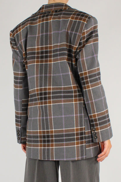 Blazer Over Stampa Tartan Profili Sfrangiati