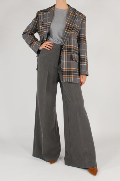 Blazer Over Stampa Tartan Profili Sfrangiati