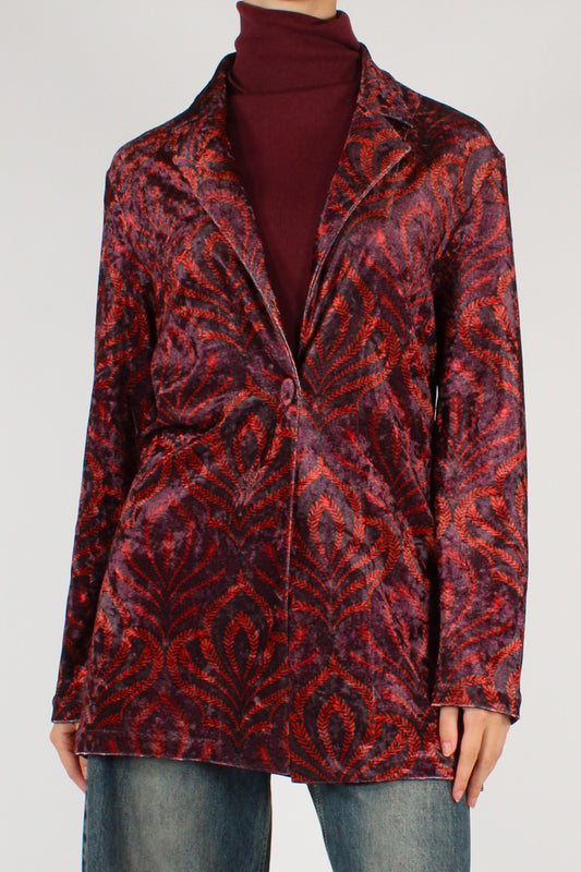 Blazer Monopetto in Velluto Stampa Botanica
