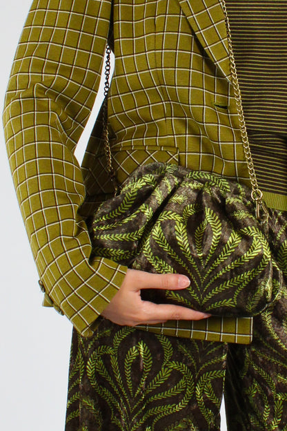 Borsa Clutch in Velluto Stampa Botanica Verde