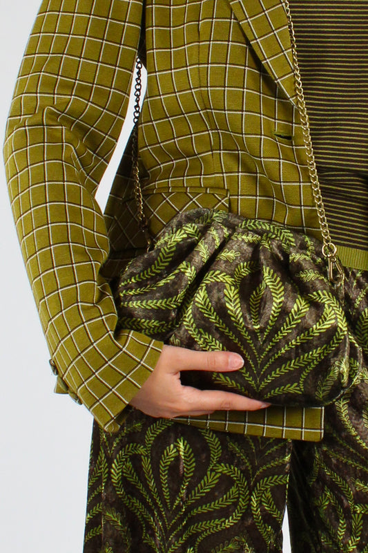 Borsa Clutch in Velluto Stampa Botanica Verde