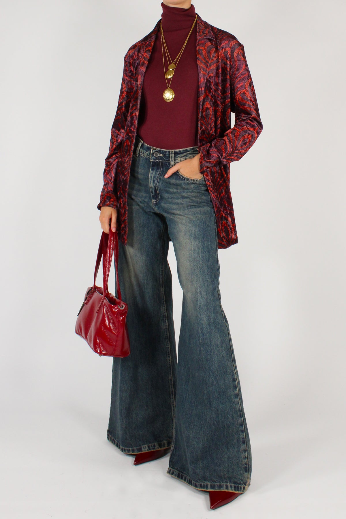 Blazer Monopetto in Velluto Stampa Botanica