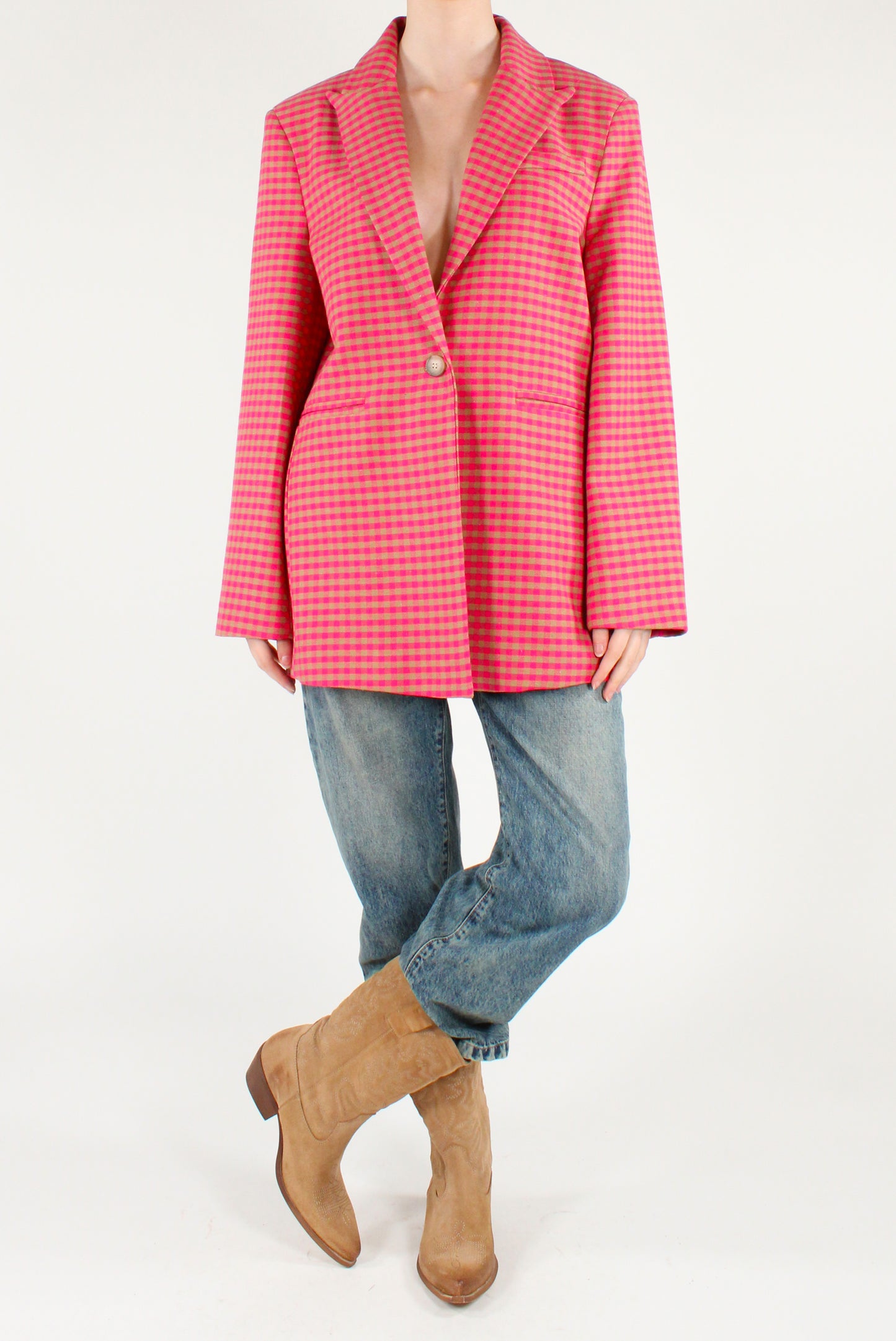 Oversized Vichy Print Blazer