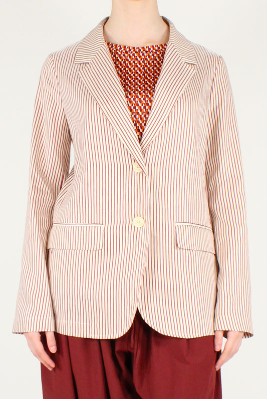 Blazer a Righe in Misto Lino