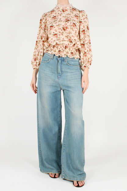 Blusa Cropped Stampa Floreale in Viscosa