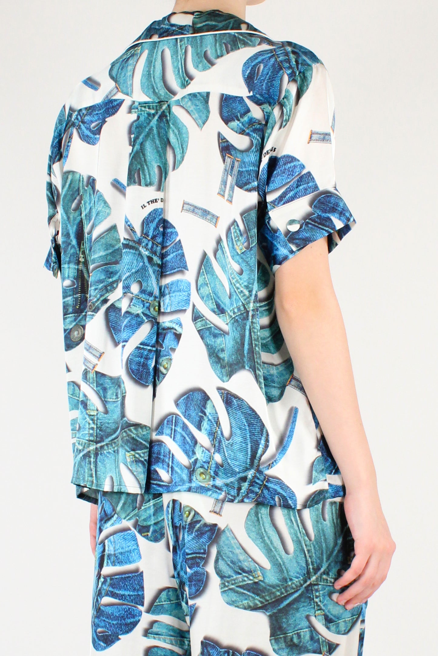 Blusa Stampa Foglie Denim