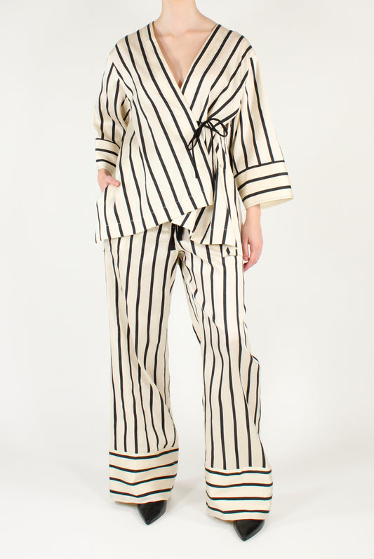 Pantaloni in Misto Righe a Lino