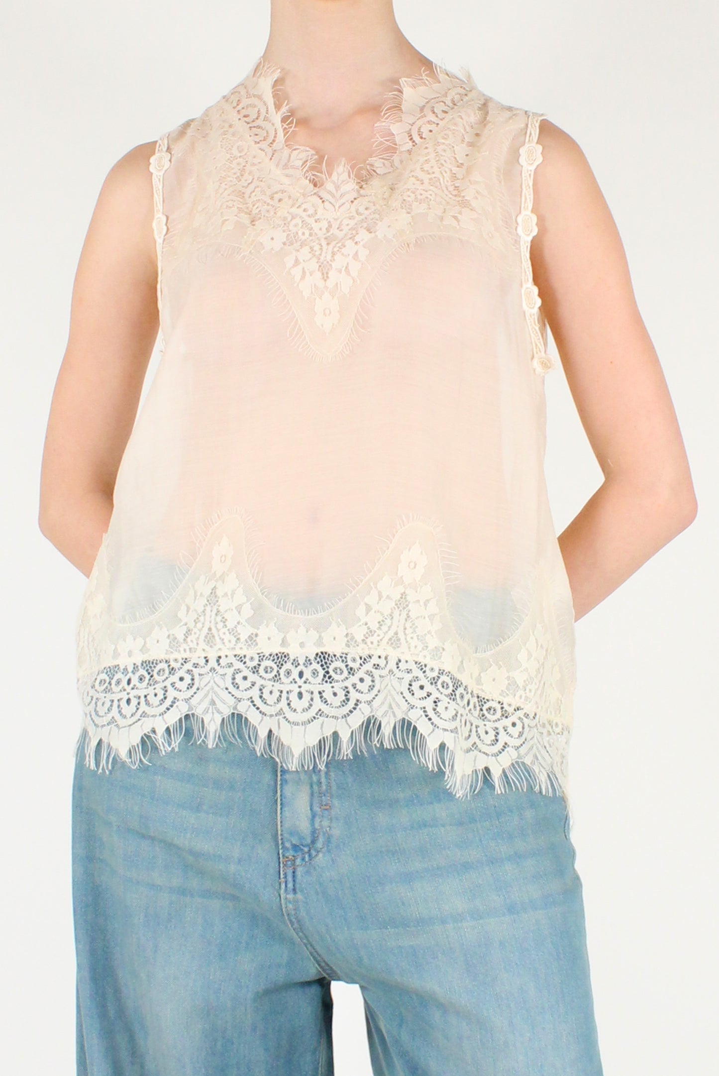 Sleeveless Blouse with Lace