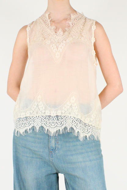 Sleeveless Blouse with Lace