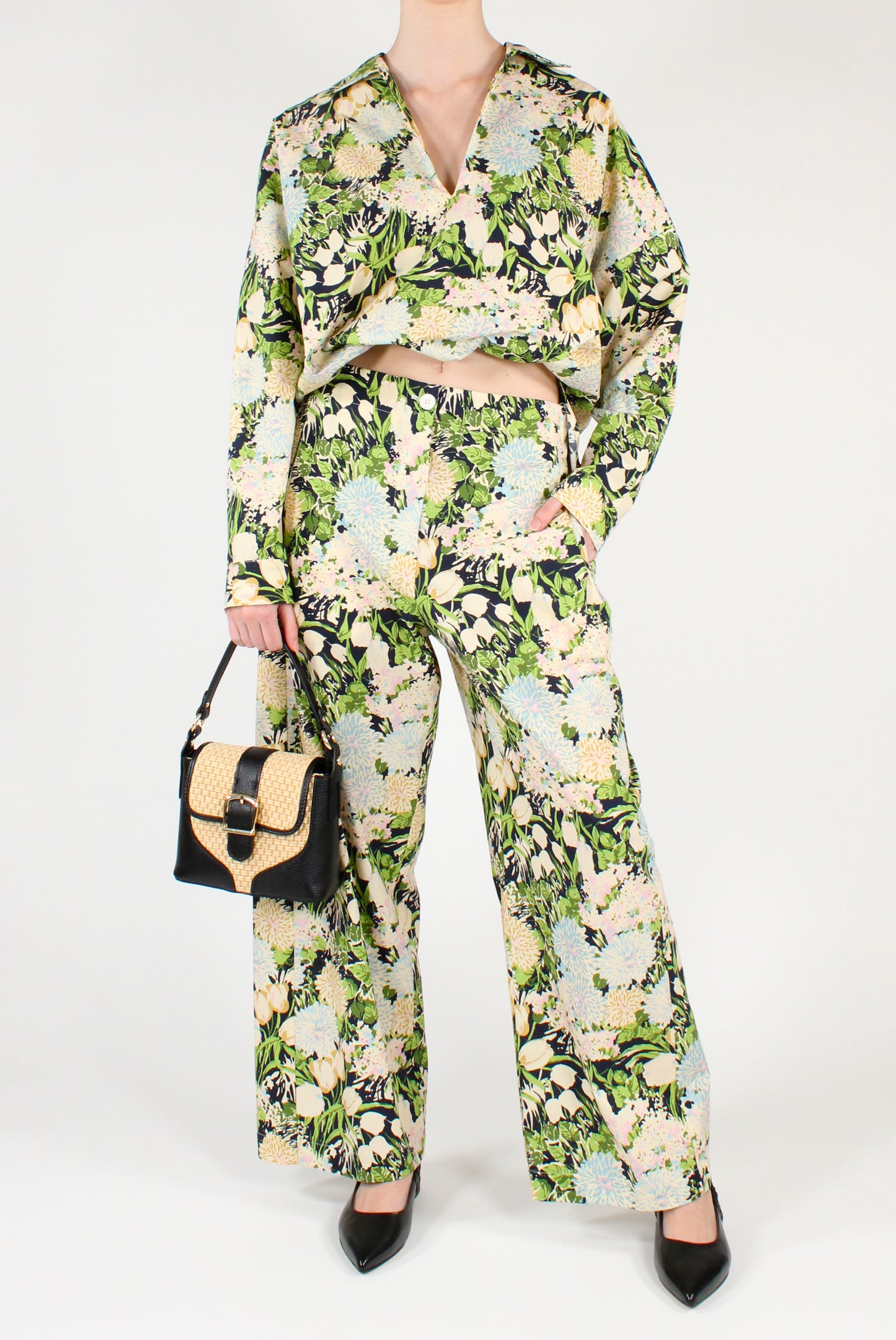 Wide Leg Floral Print Trousers